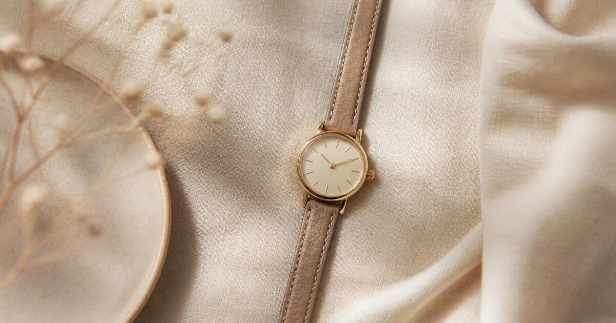Watch terms glossary hero image — small women's watch flat lay on cream linen