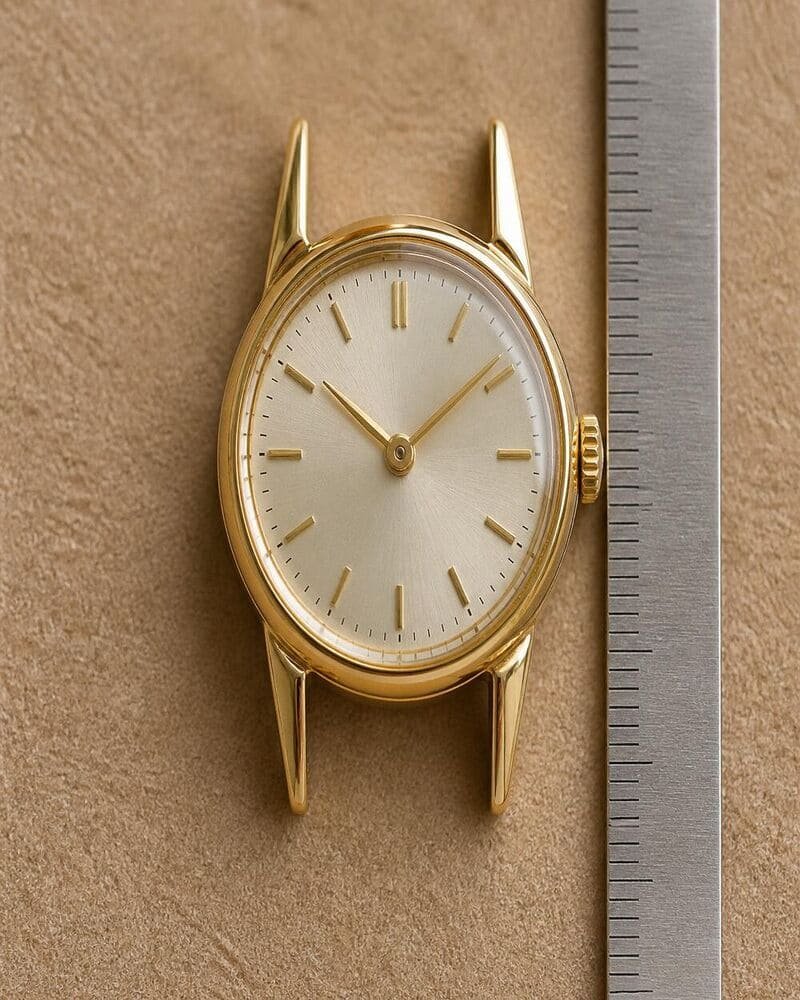 Watch case measured from top lug to bottom lug showing full lug-to-lug length