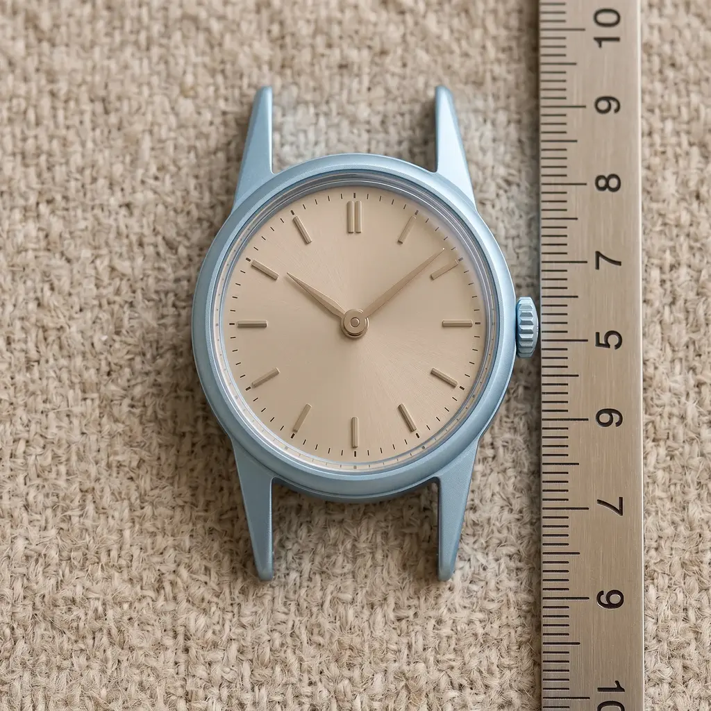 Watch case measured from top lug to bottom lug showing full lug-to-lug length